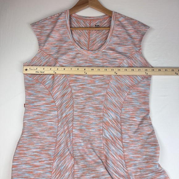 Title Nine Dress Sz L Coral Peach Blue Print Athletic Cap Slv Outdoors Pocket - Picture 5 of 12